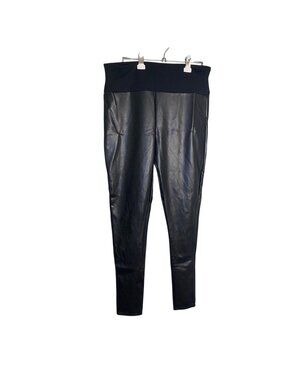 Spanx Assets Women's All Over Faux Leather Leggings Black Sz 1X Bodycon Pullon